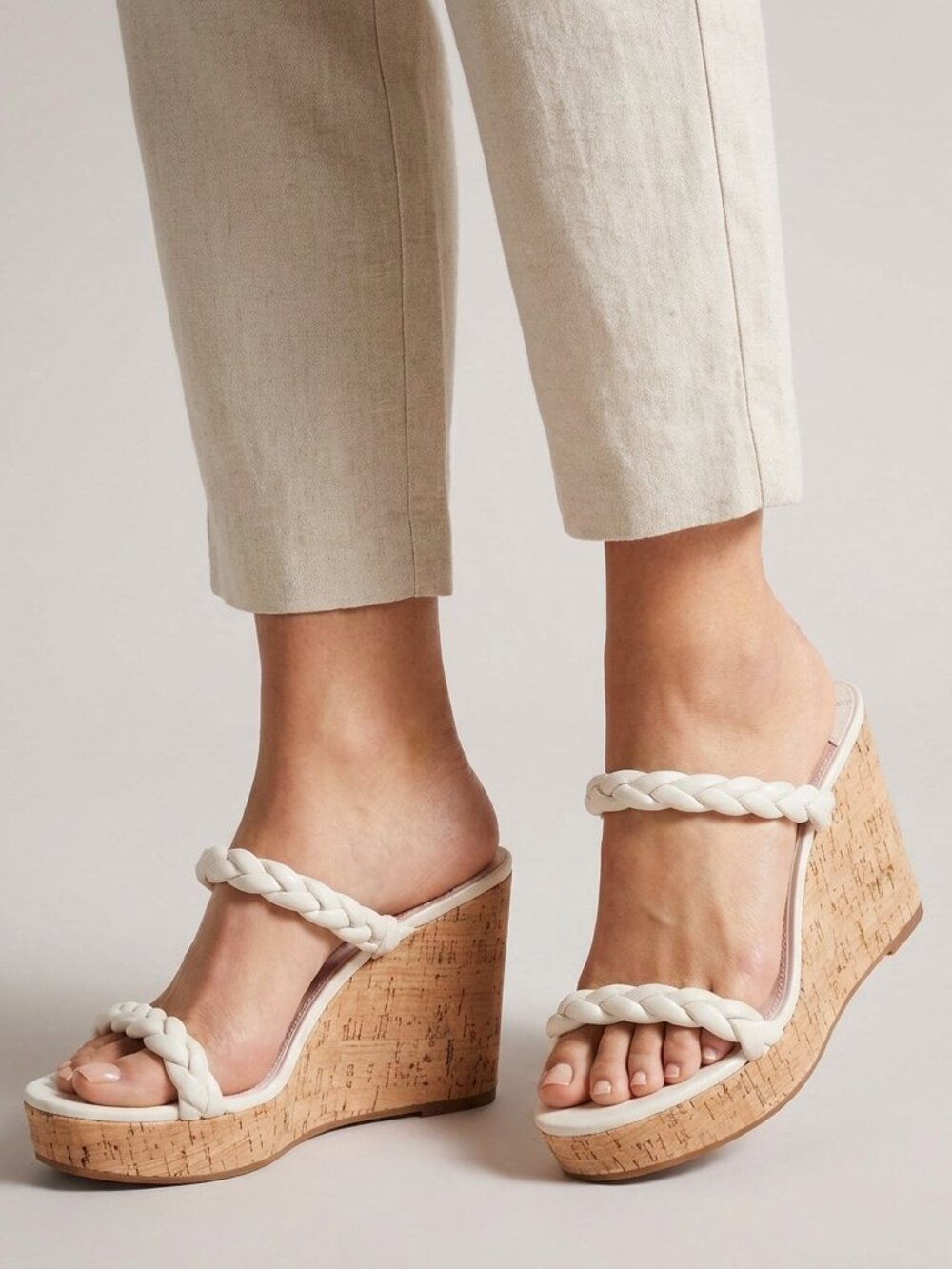 Kate Spade New York Women Ivory Nina Leather Slip-on Wedge Sandals Size 10.5 B